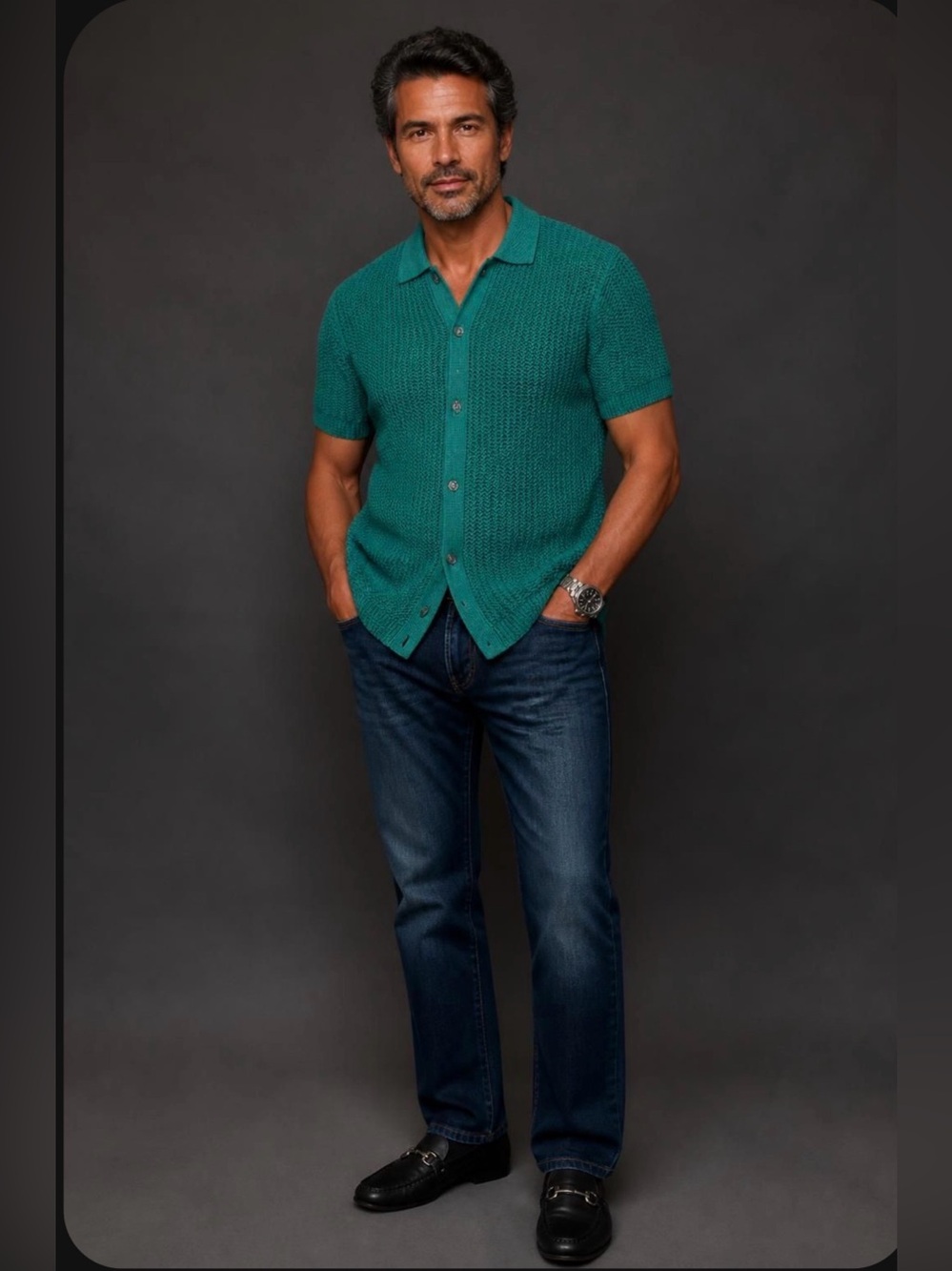 Vince, Green Knit Polo Button-Front Shirt